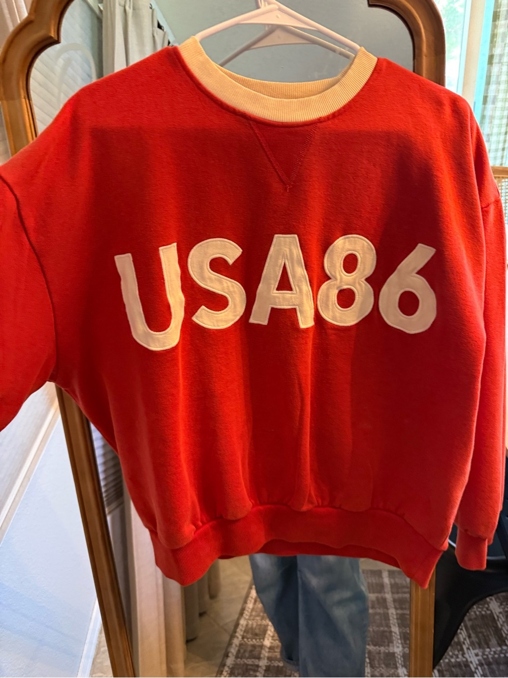 Zara Red Crewneck Sweatshirt with White USA86 Appliqué